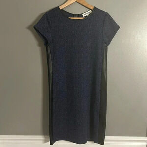 NWT Alice Blue for Stitch Fix Bryn Shift Dress, S, Blue, Black Faux Leather Trim